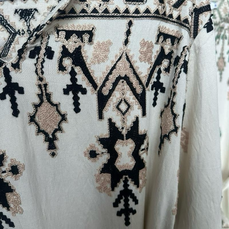 Abstract Embroidered  Open Front Kimono Coord