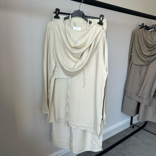 Scarf Attached Linen Feel Coord with Detachable Belt