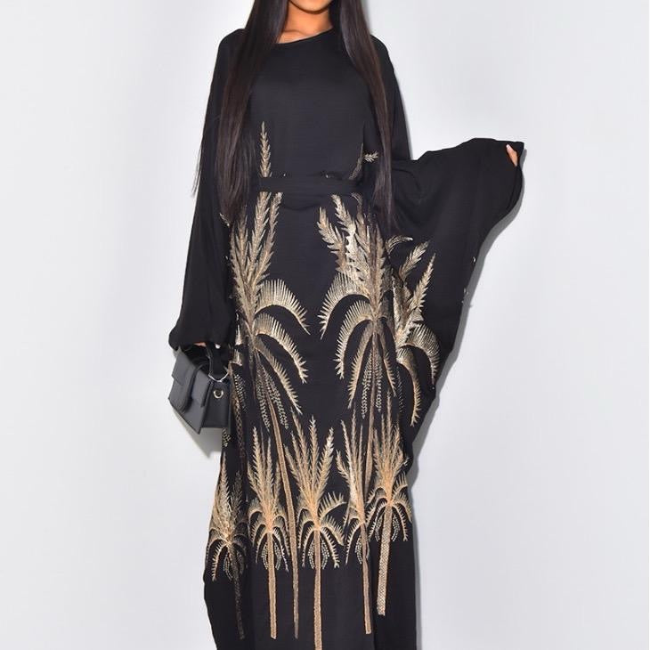 Palm Tree Embroidered Abaya Kaftan for Women