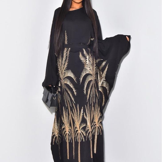 Palm Tree Embroidered Abaya Kaftan for Women