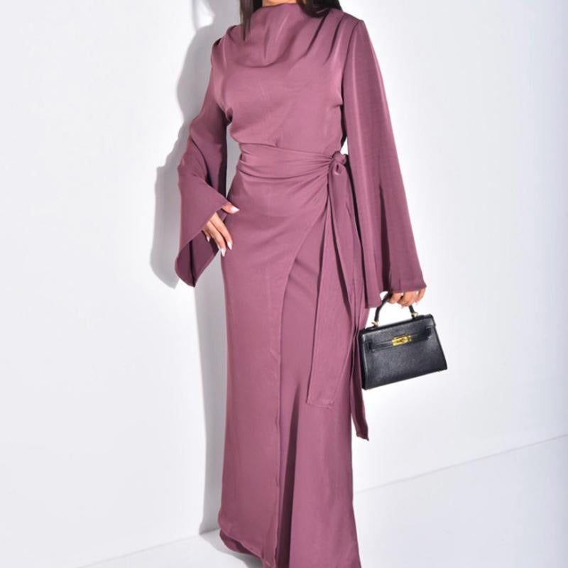 KIKI Side Knot Premium Dress - Elegant Maxi with Bell Sleeves