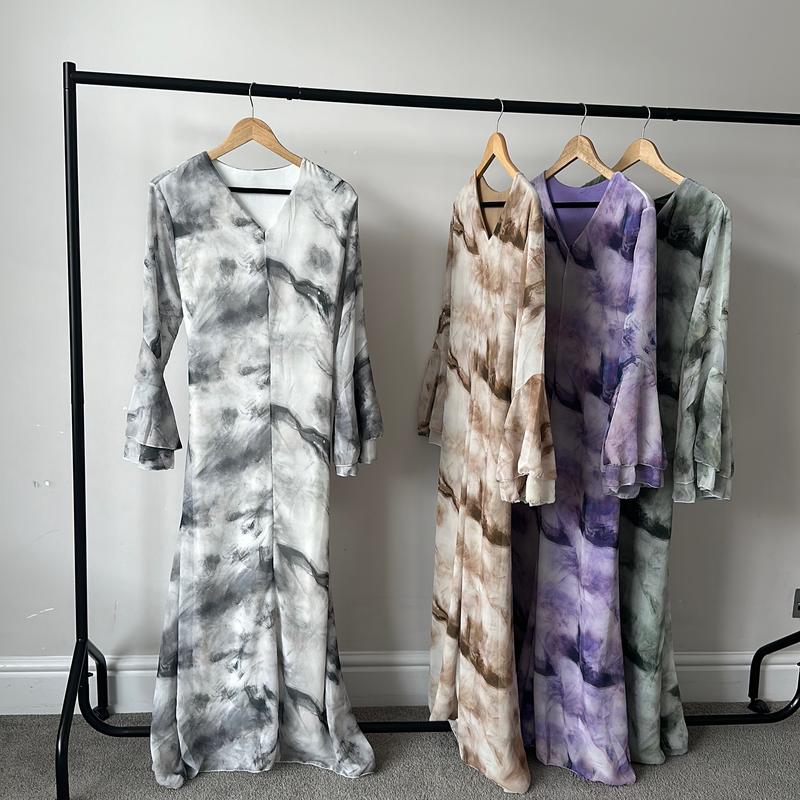 Chiffon tie marble print summer modest dress one size UK 6-14 Womenswear