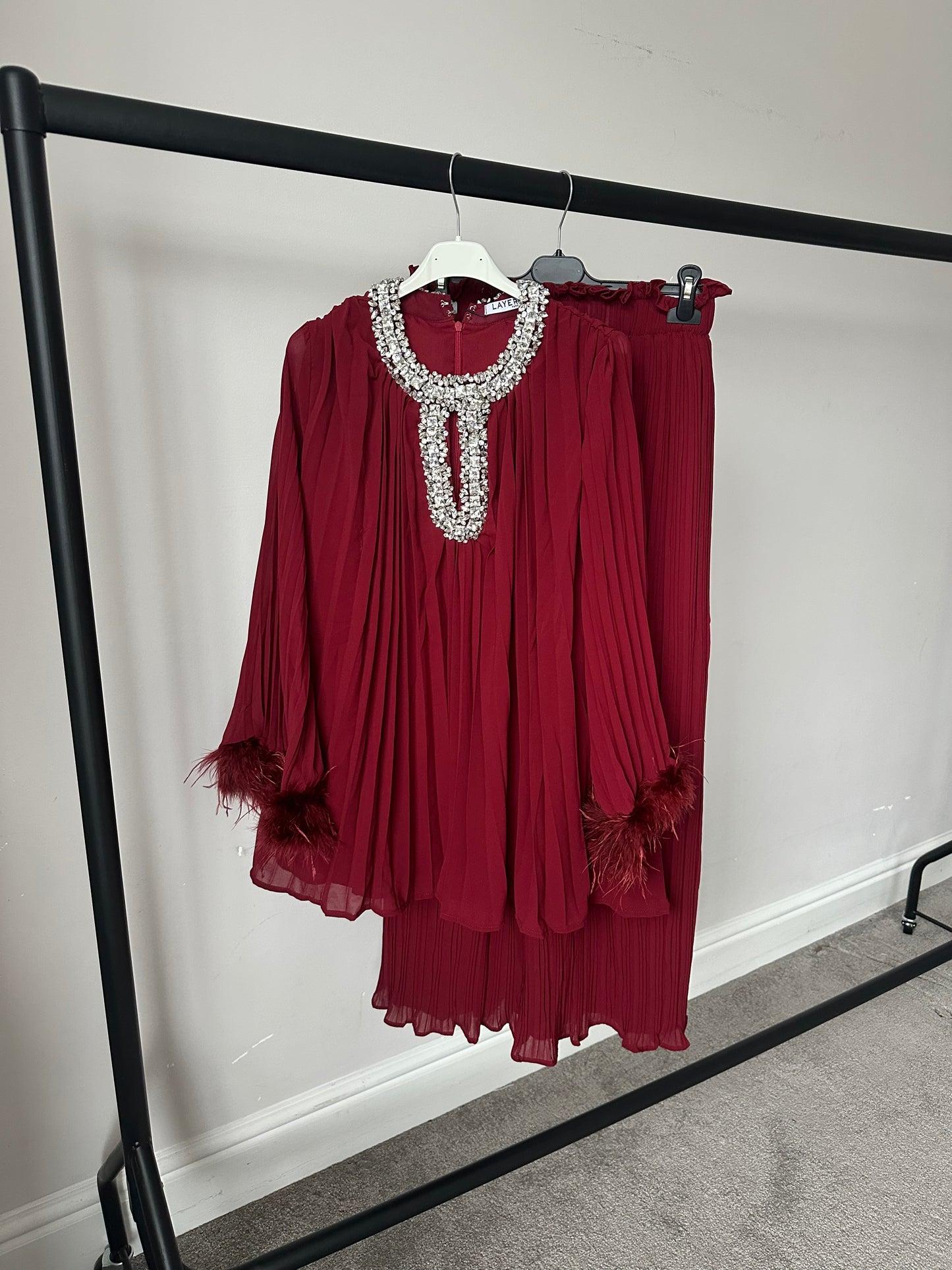 Zeina Premium Diamanté Pleated Co Ord