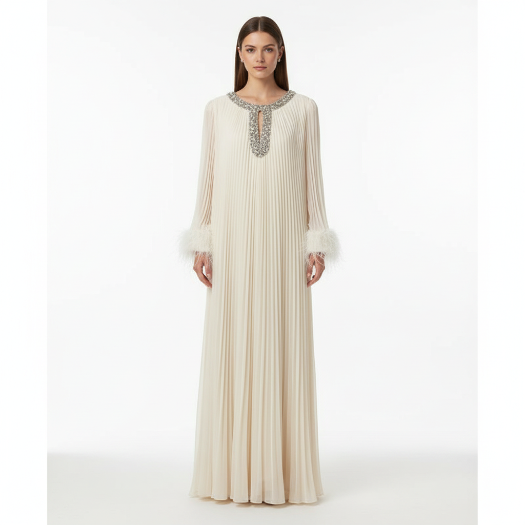 Zeina  Elegant  Diamanté Pleated  Chiffon Formal Dress