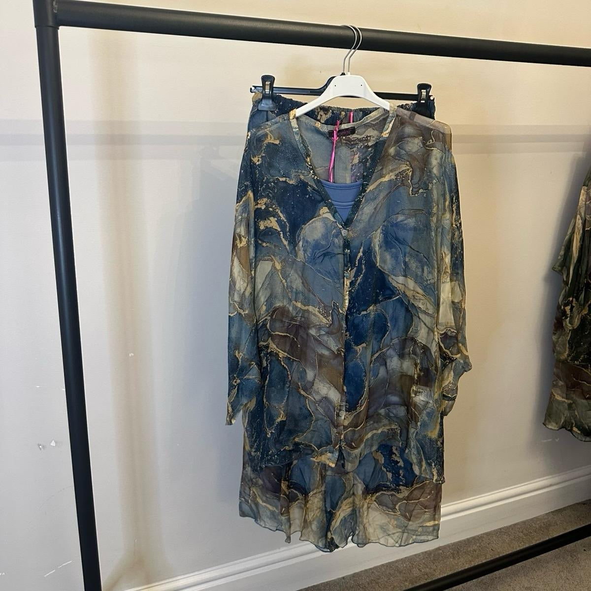 Marble Print Top & Pants Silk Chiffon Matching Coord Set - Elegant Clothing