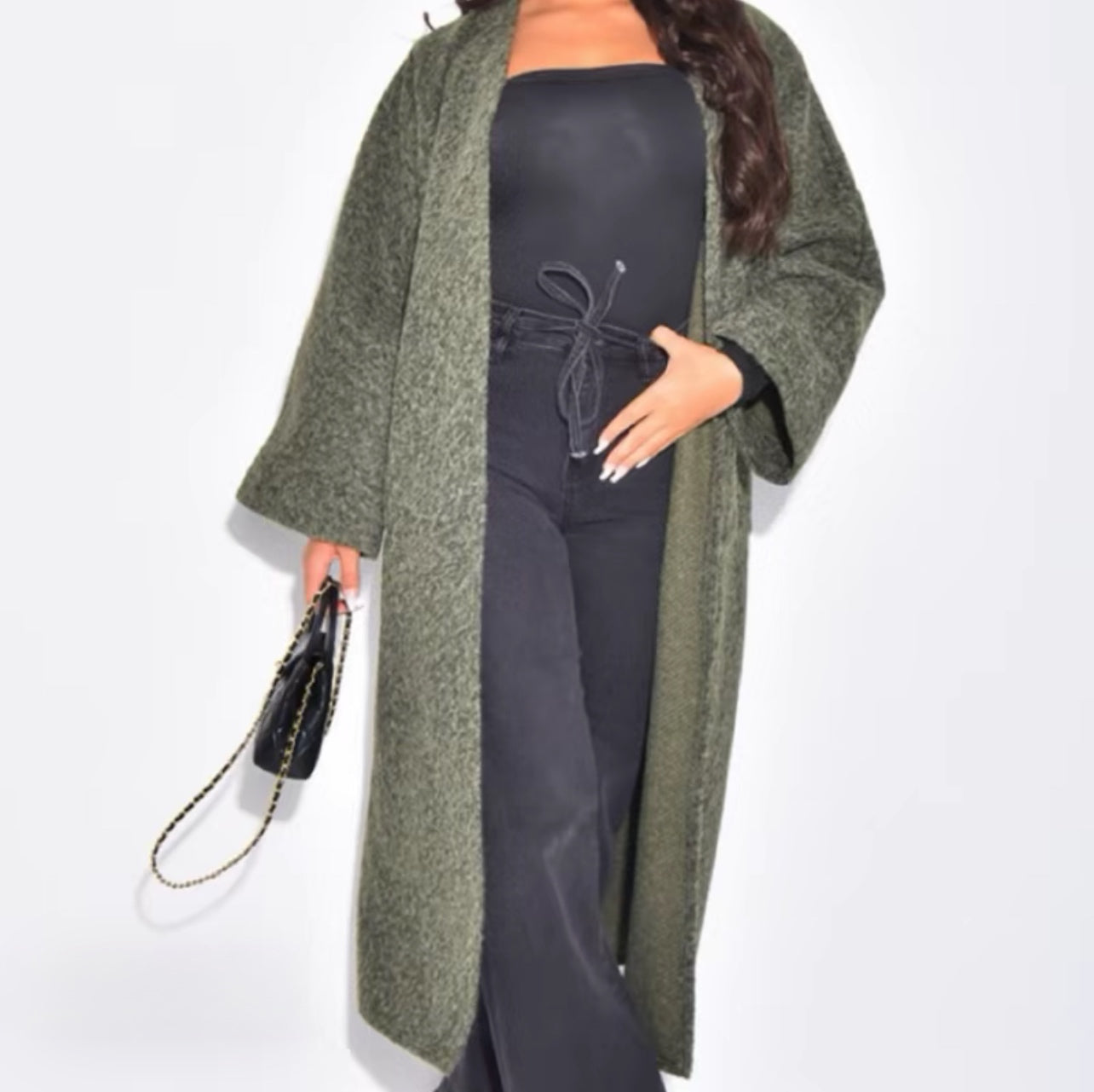 Wool Effect Open Style Coat 50 Inch Length Jackets