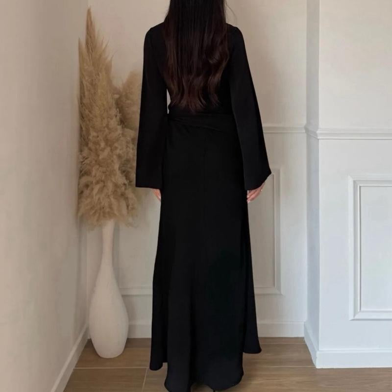 KIKI Side Knot Premium Dress - Elegant Maxi with Bell Sleeves