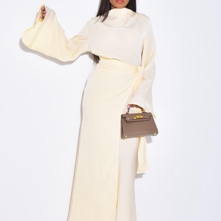 KIKI Side Knot Premium Dress - Elegant Maxi with Bell Sleeves