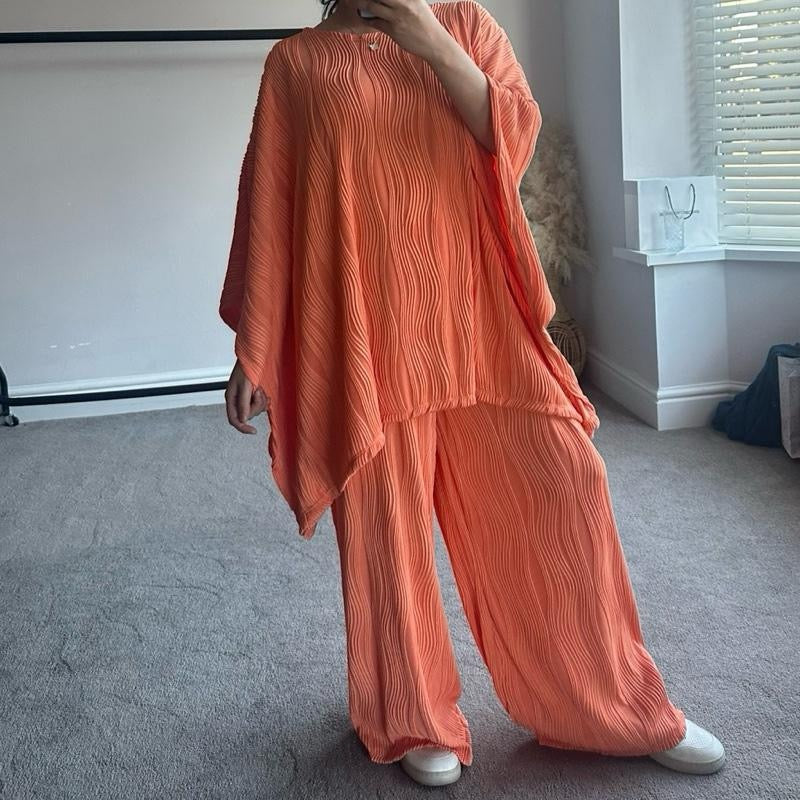 Batwing Style Wave Textured Stretchy Coord Womenswear