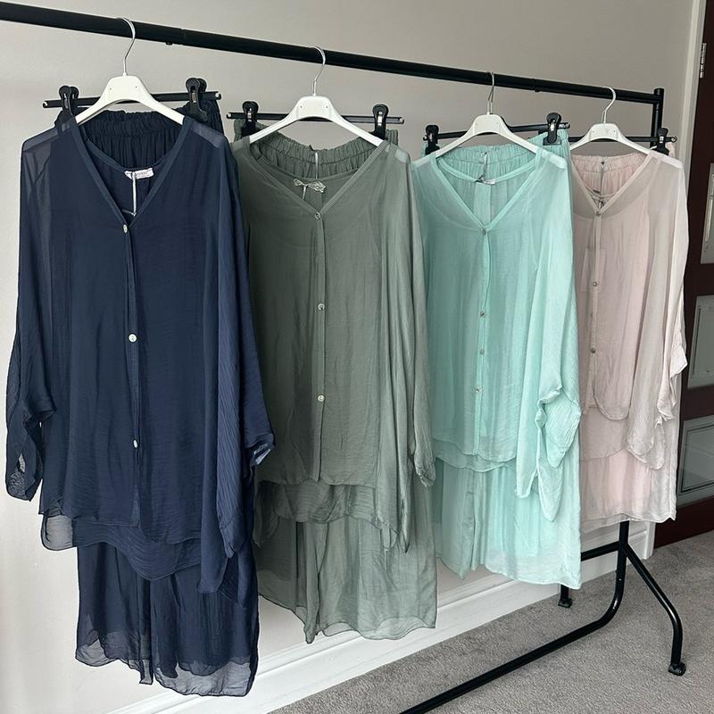 Plain Lightweight, Chiffon-Silk Feel, Summer Coords Button