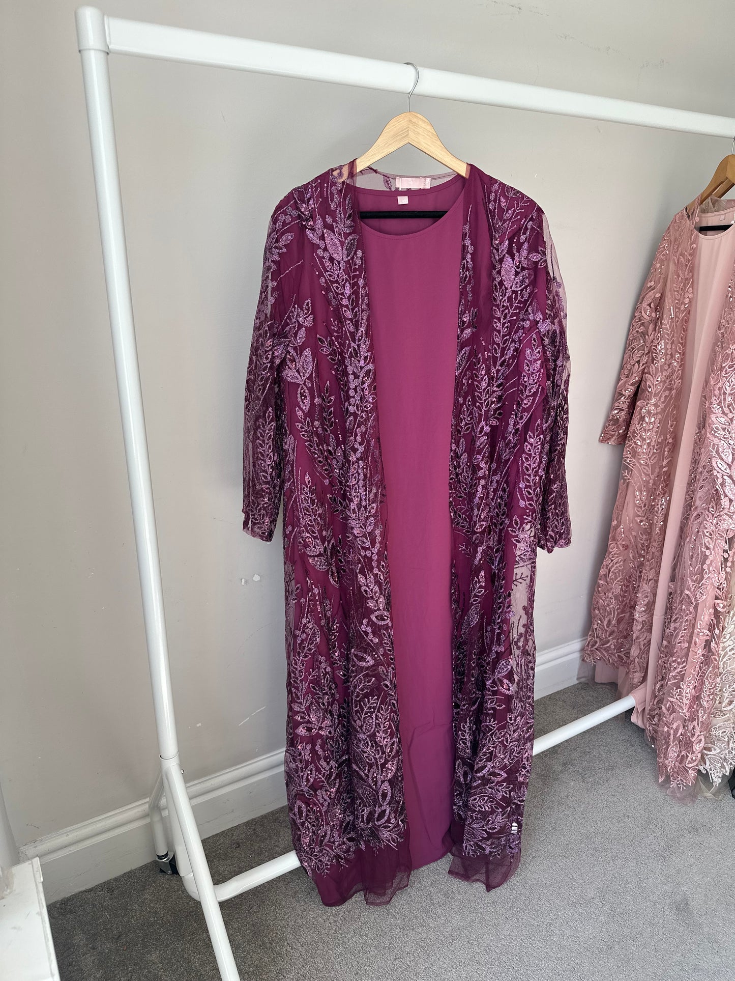 Mariam Embellished Dress and Kimono Abaya Set