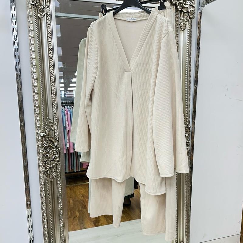 Modest Corduroy V-Neck Coord Set for Women - Casual Style - Womenswear
