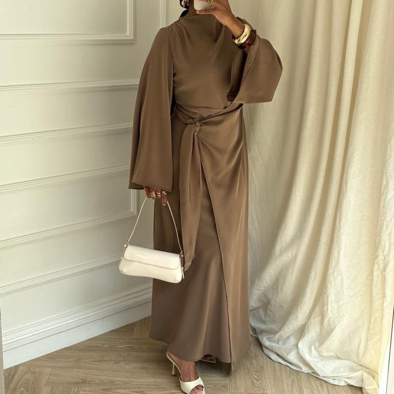 KIKI Side Knot Premium Dress - Elegant Maxi with Bell Sleeves