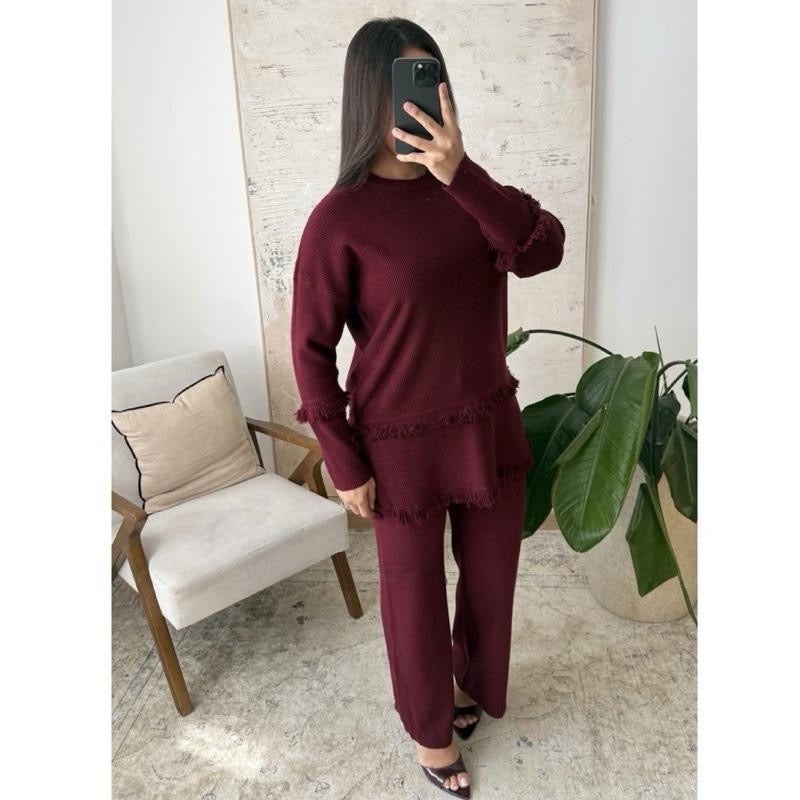 Hannah Frayed Edge Premium Knit Coord - Soft Ribbed Knitwear Set