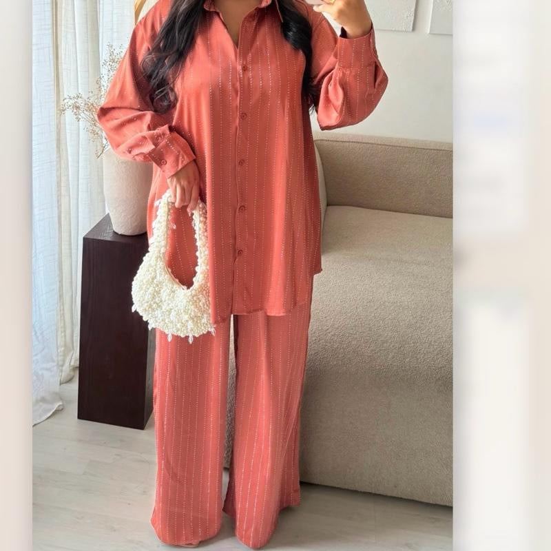 Premium Rhinestone Buttoned Coord Matching Trouser Set for Women - Perfect for Weddings and Formal Occasions