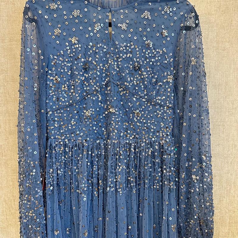 Agnes Women's Blue Sequin Maxi Dress for Formal Wear