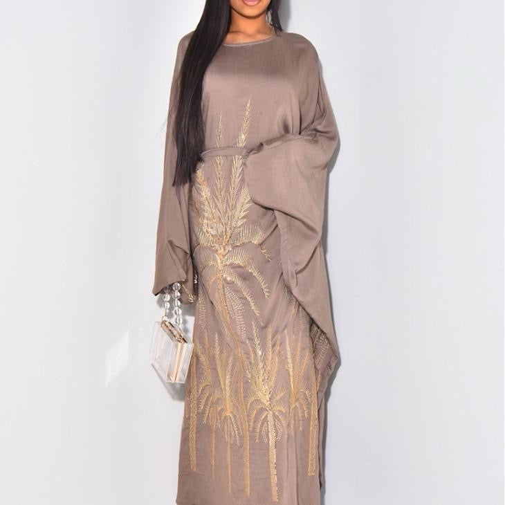 Palm Tree Embroidered Abaya Kaftan for Women