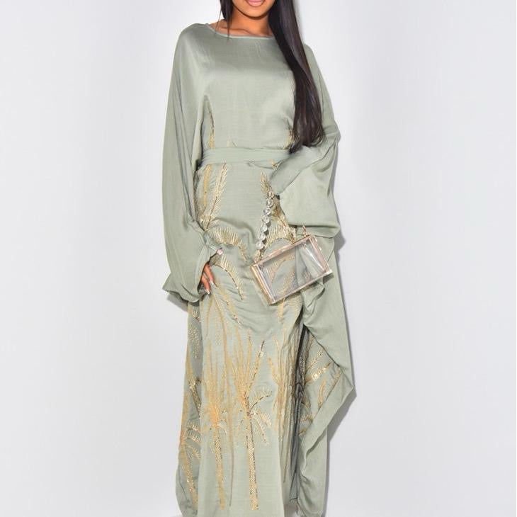 Palm Tree Embroidered Abaya Kaftan for Women