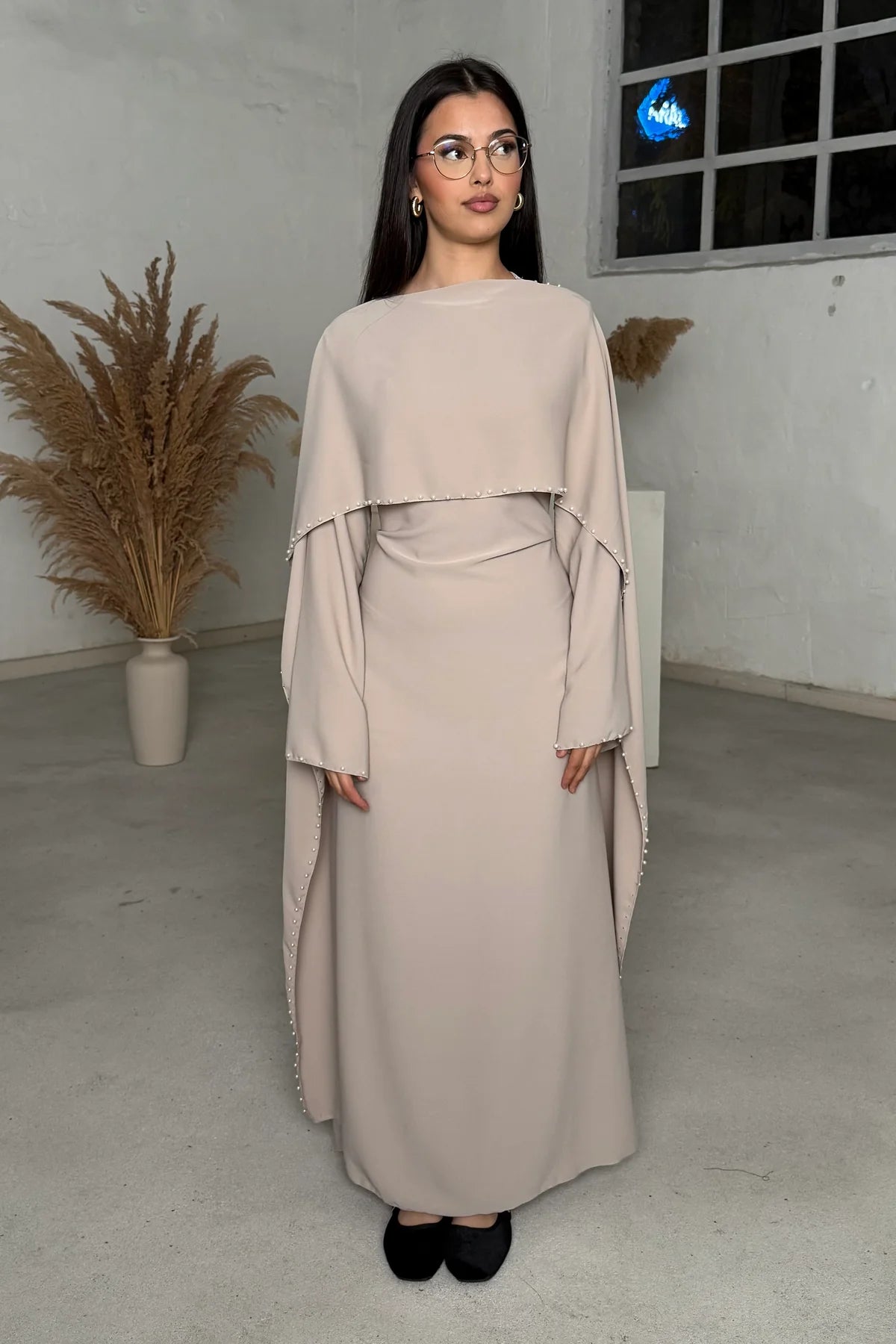 Amelia Pearl Tie back modest dress, Elegant formal Dress