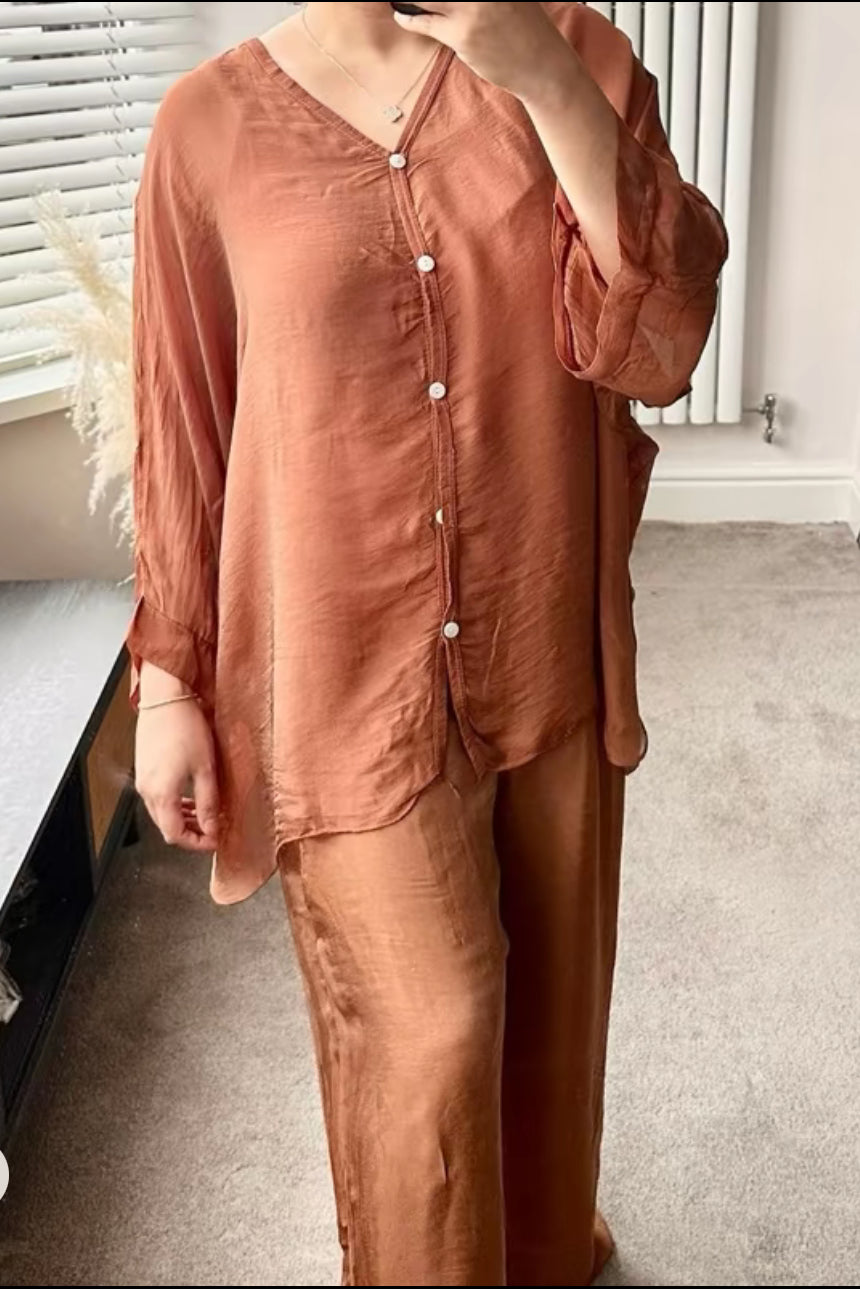 Plain Lightweight, Chiffon-Silk Feel, Summer Coords Button