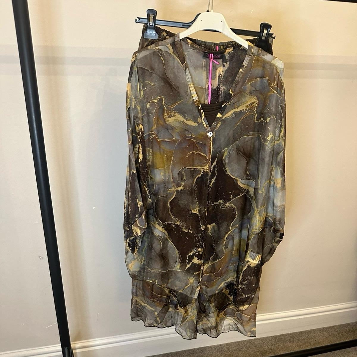 Marble Print Top & Pants Silk Chiffon Matching Coord Set - Elegant Clothing