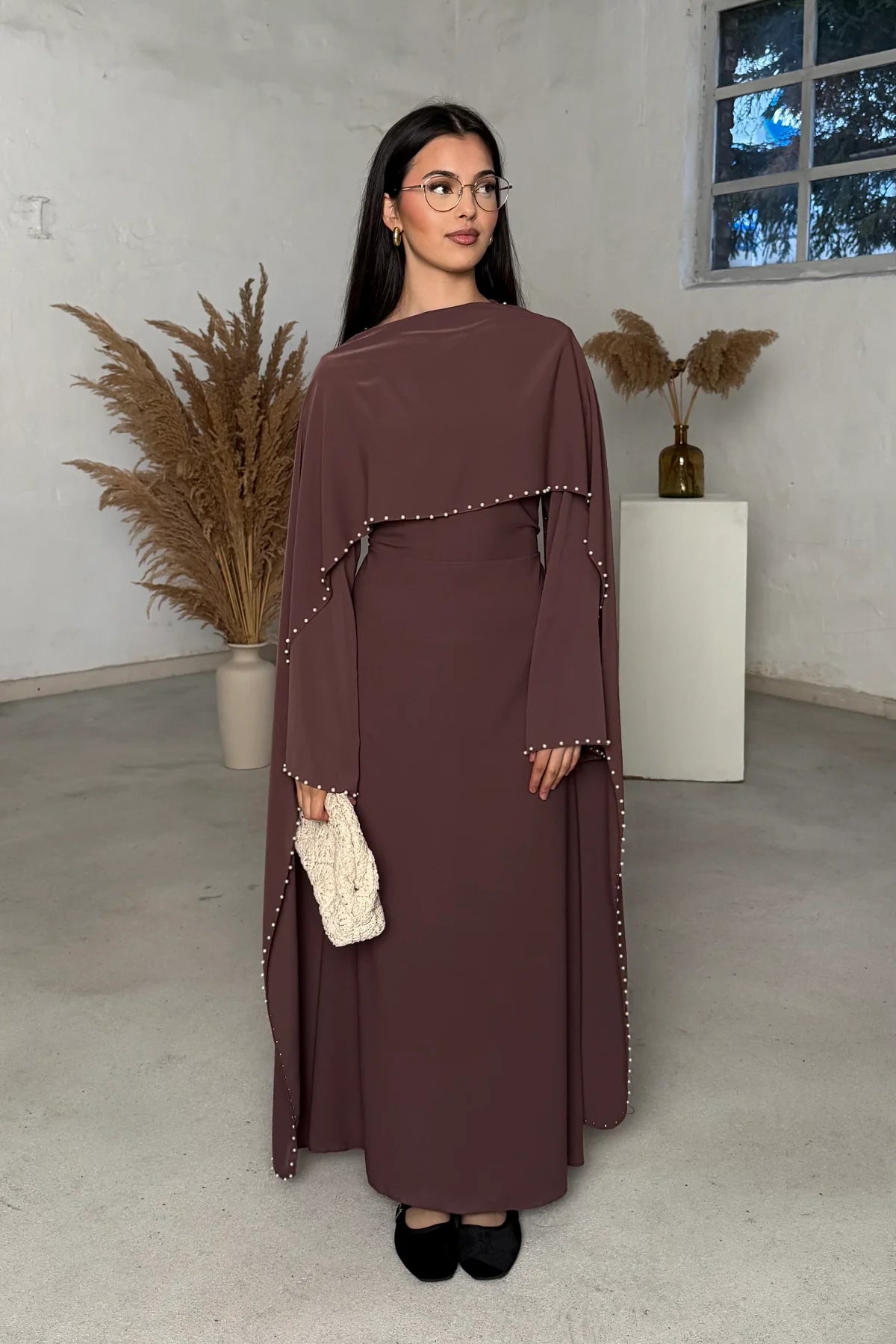 Amelia Pearl Tie back modest dress, Elegant formal Dress