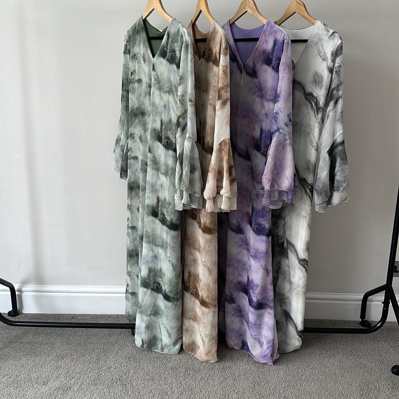 Chiffon tie marble print summer modest dress one size UK 6-14 Womenswear