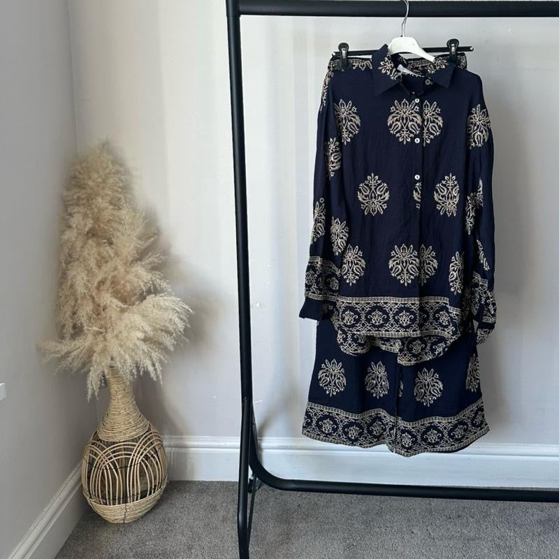 Women's Soft Linen Feel Embroidered Coord Set