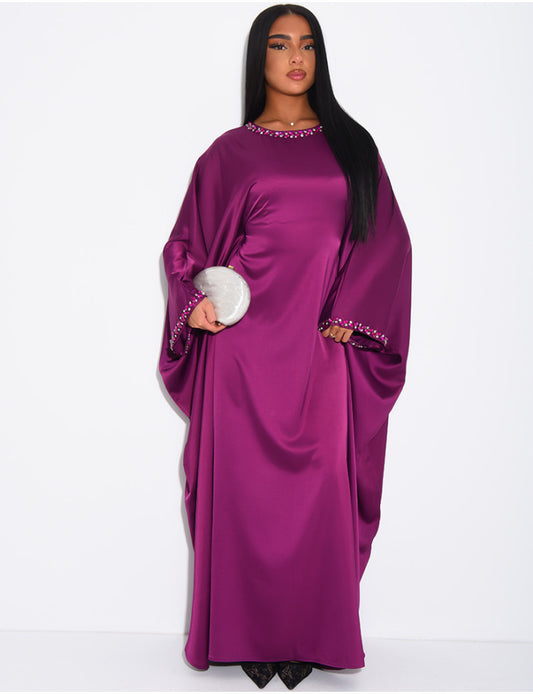 Ayeesha Satin Rhinestone Inner Tie Belt Kaftan