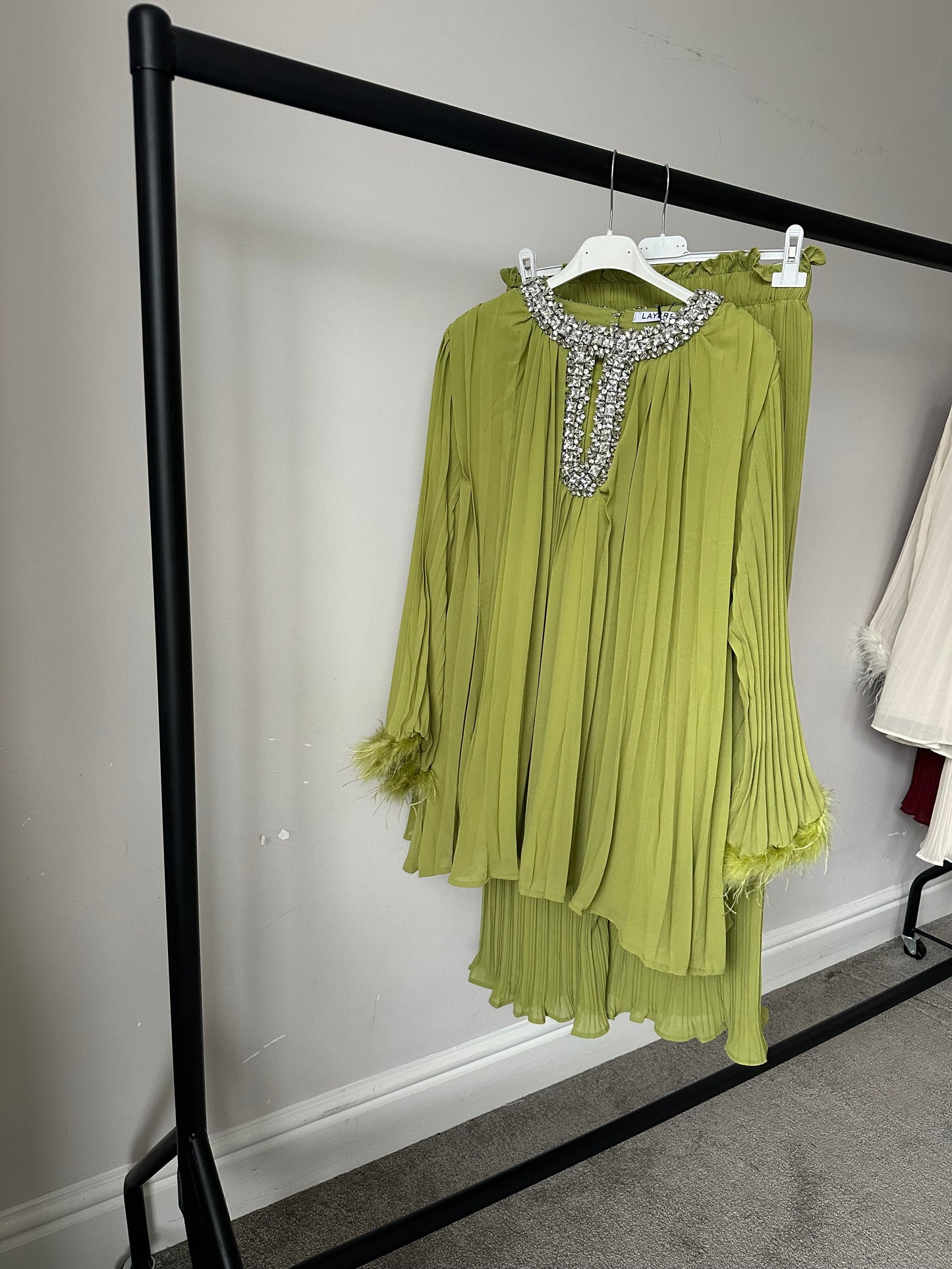 Zeina Premium Diamanté Pleated Co Ord