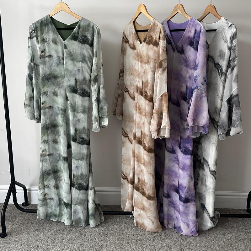 Chiffon tie marble print summer modest dress one size UK 6-14 Womenswear