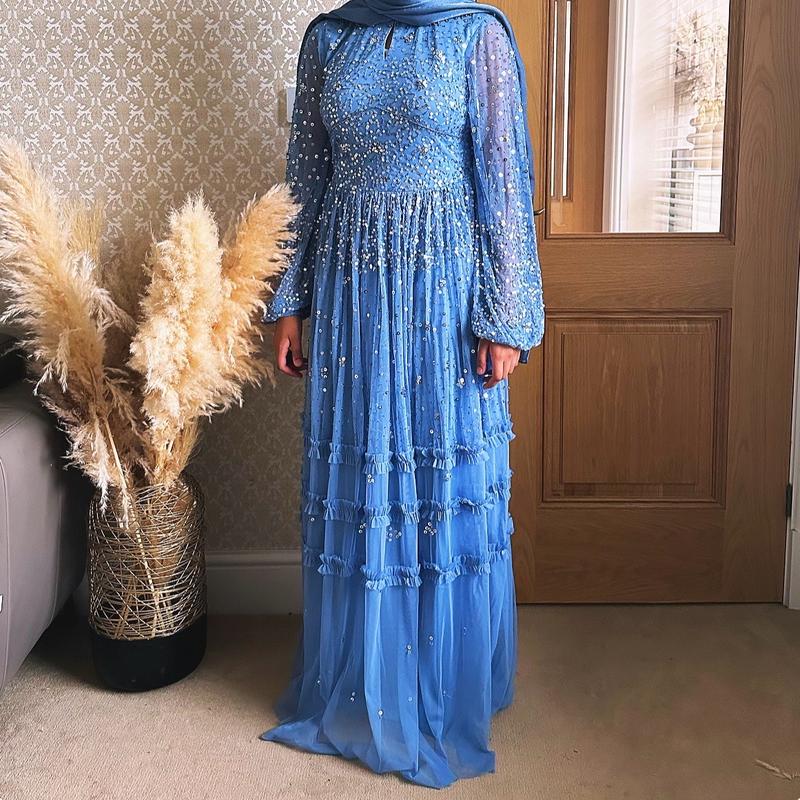 Agnes Women's Blue Sequin Maxi Dress for Formal Wear
