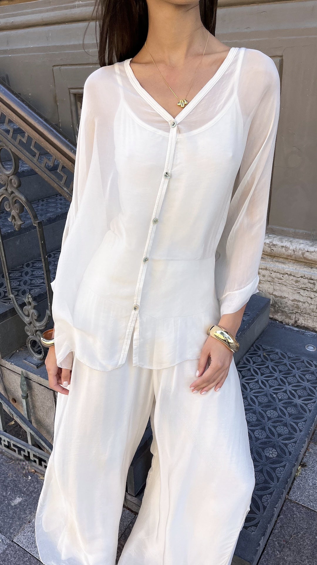 Plain Lightweight, Chiffon-Silk Feel, Summer Coords Button