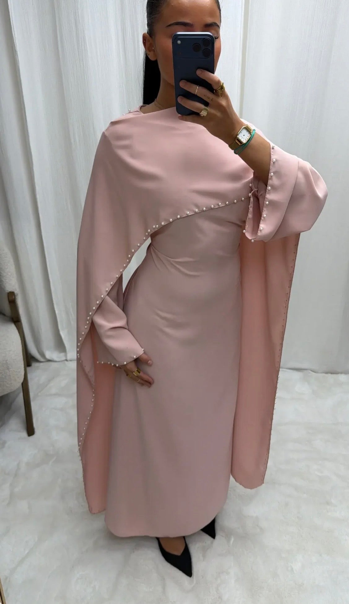 Amelia Pearl Tie back modest dress, Elegant formal Dress