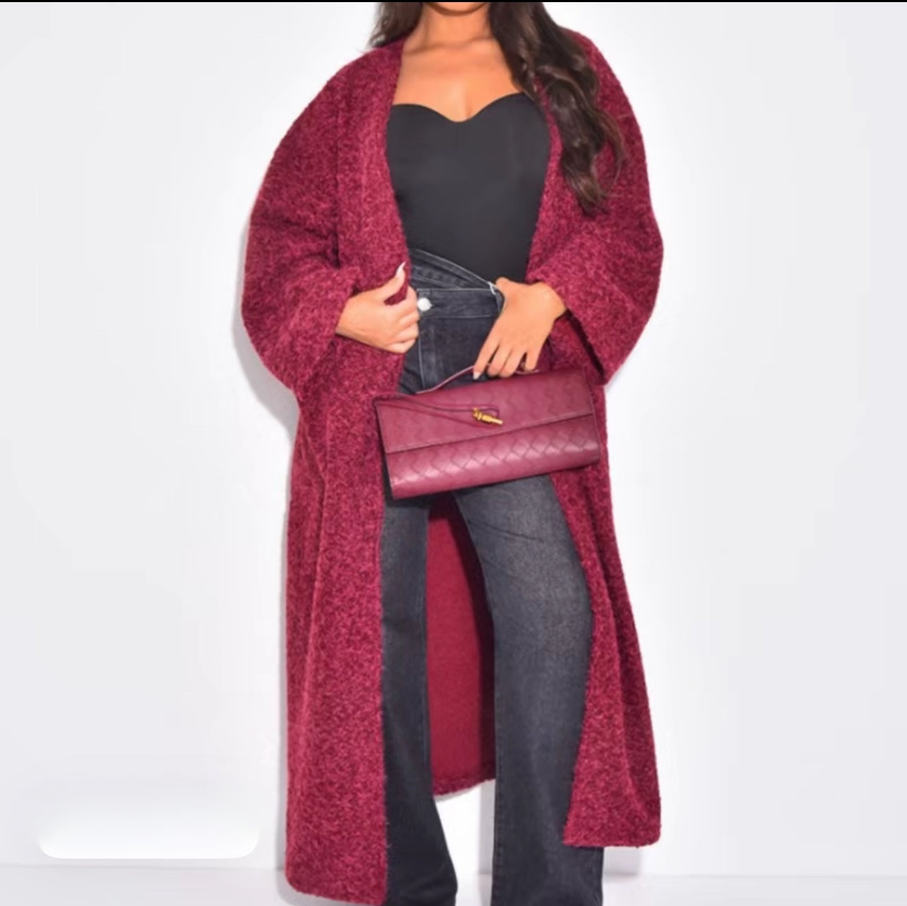 Wool Effect Open Style Coat 50 Inch Length Jackets
