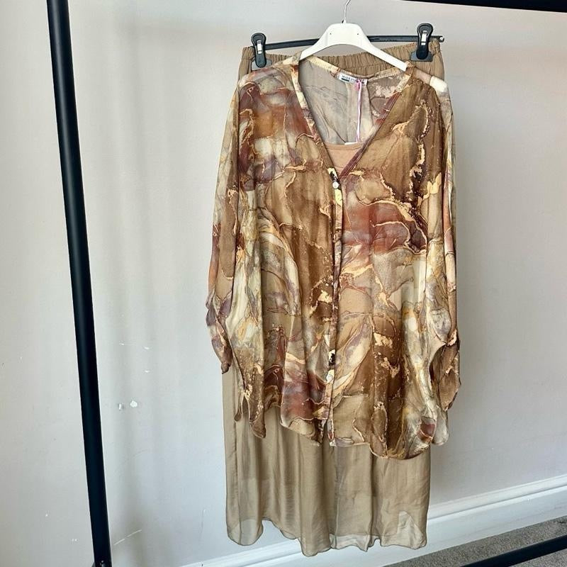 Gold Marble Print and Plain Chiffon Silk Coord Sets