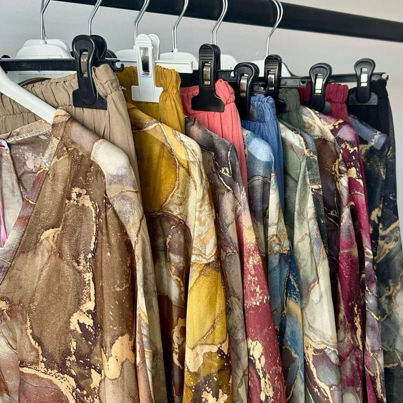 Gold Marble Print and Plain Chiffon Silk Coord Sets