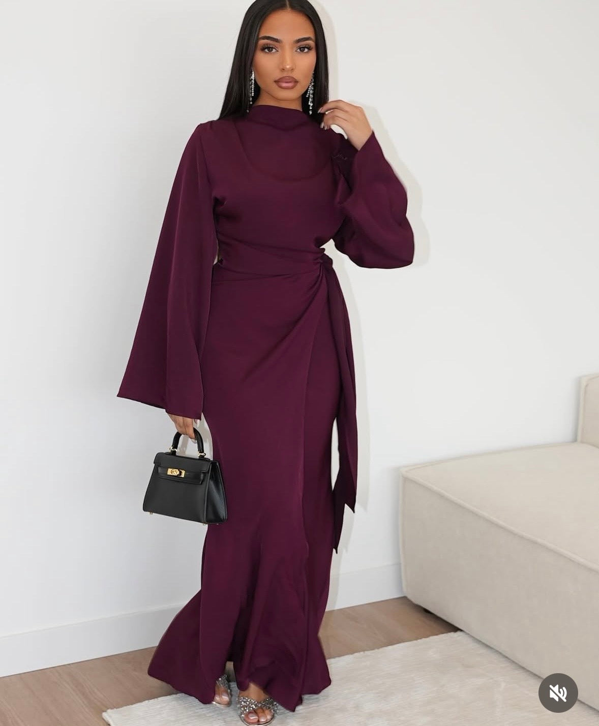 KIKI Side Knot Premium Dress - Elegant Maxi with Bell Sleeves