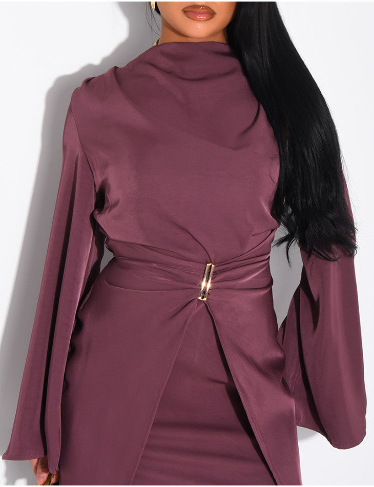 Lea Jewelled Detail Tiered Satin Dress