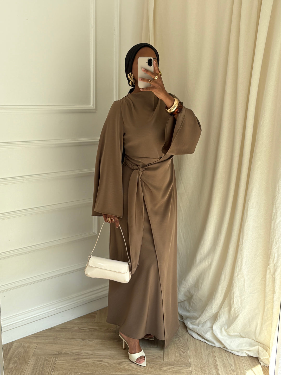 KIKI Side Knot Premium Dress - Elegant Maxi with Bell Sleeves