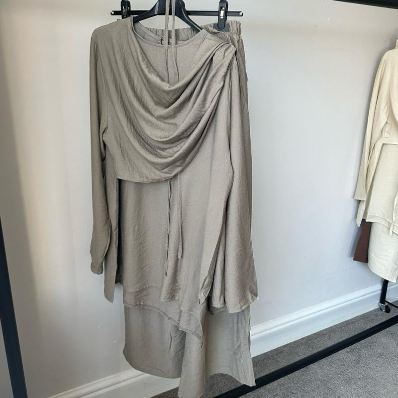 Scarf Attached Linen Feel Coord with Detachable Belt