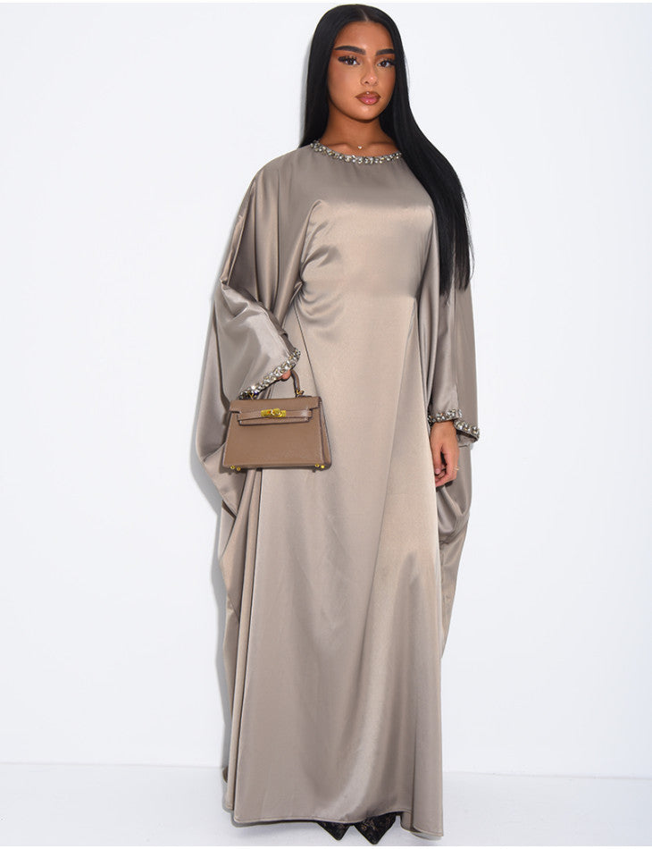 Ayeesha Satin Rhinestone Inner Tie Belt Kaftan