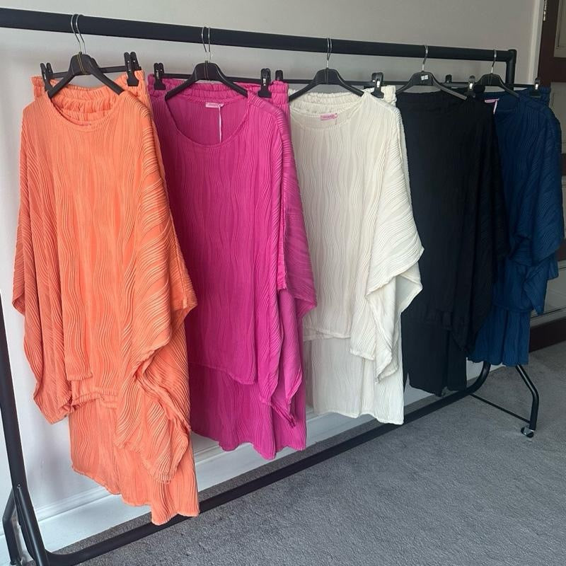 Batwing Style Wave Textured Stretchy Coord Womenswear