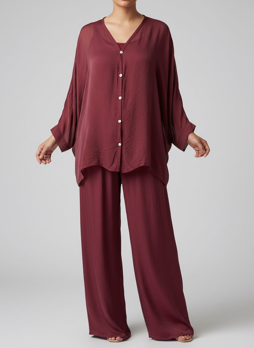 Plain Lightweight, Chiffon-Silk Feel, Summer Coords Button