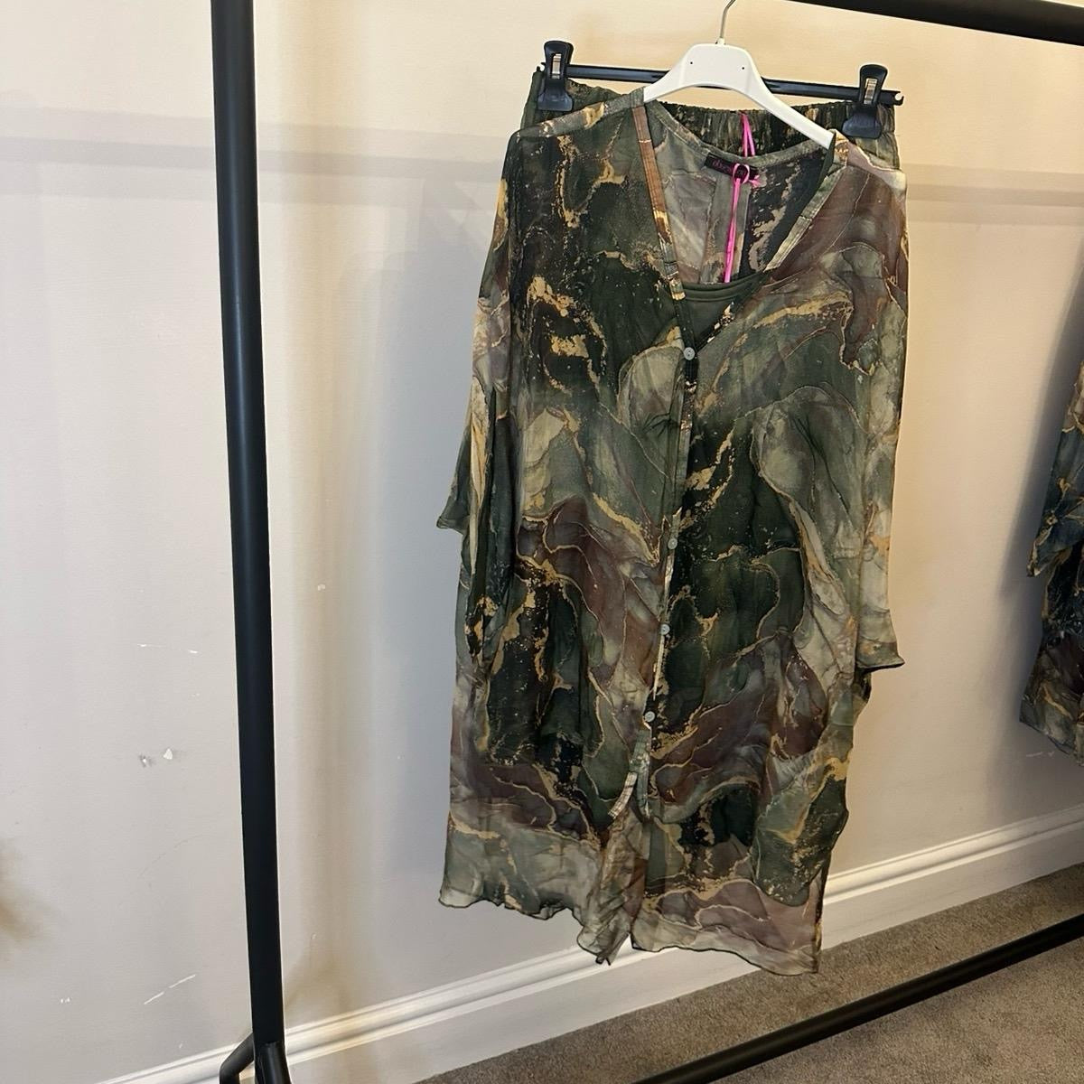 Marble Print Top & Pants Silk Chiffon Matching Coord Set - Elegant Clothing