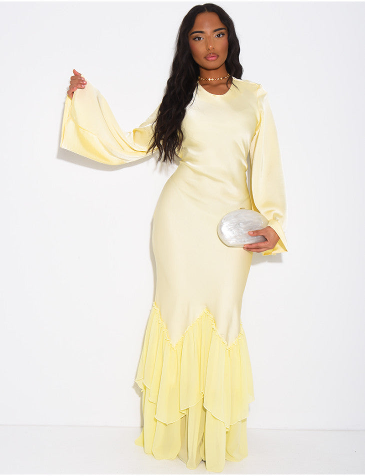 Raina Premium Satin Ruffle Dress