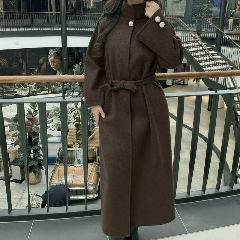 Farah High Neck Button Coat with waist Belt
