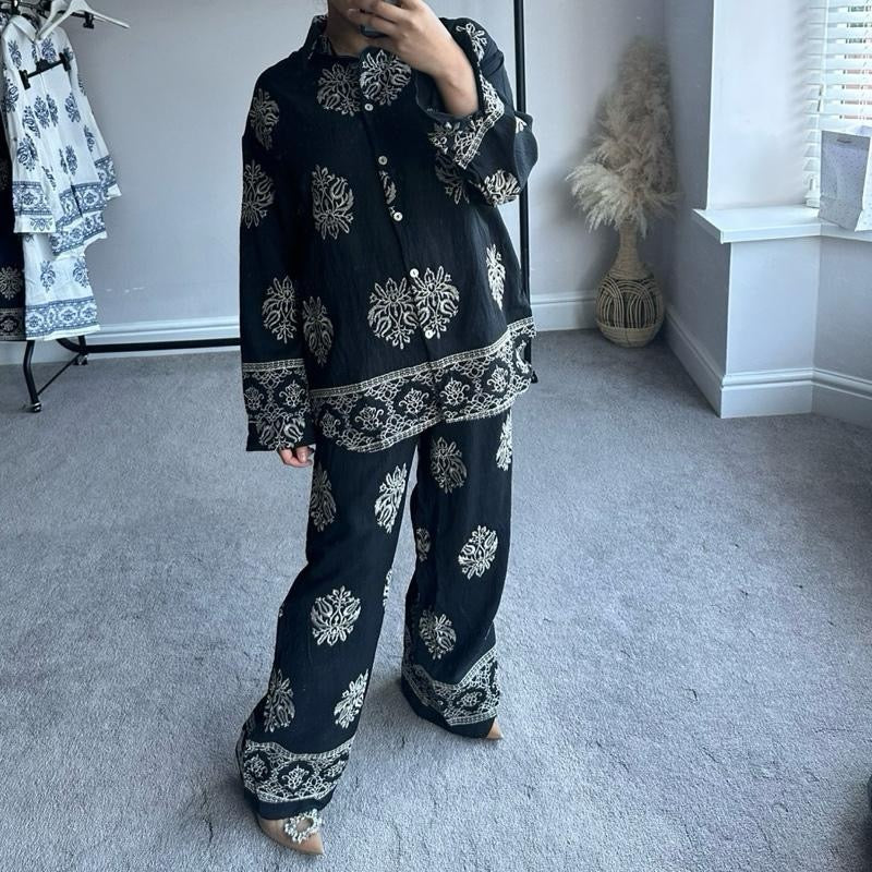 Women's Soft Linen Feel Embroidered Coord Set