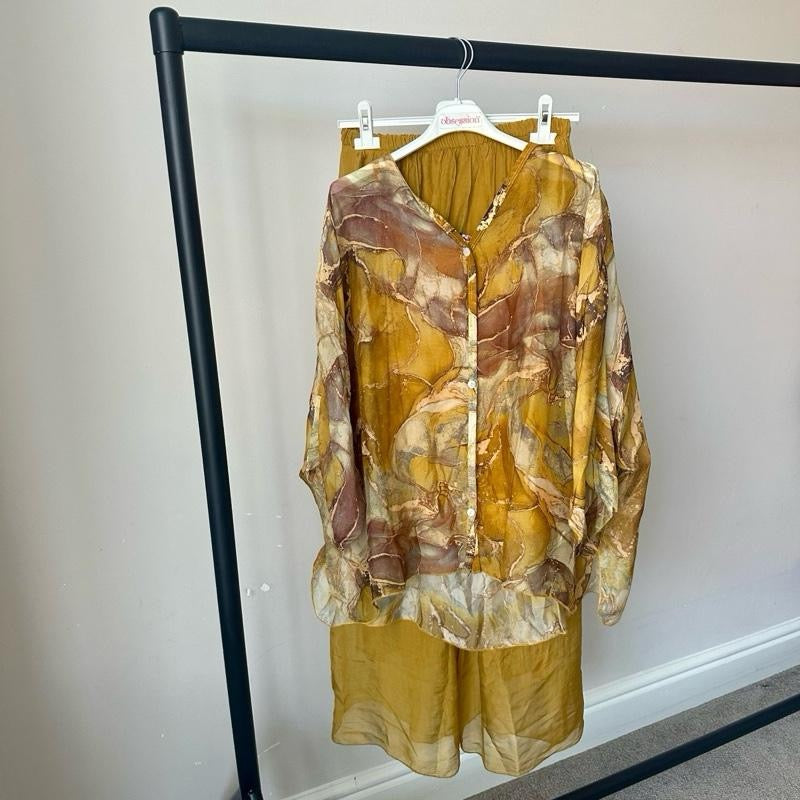Gold Marble Print and Plain Chiffon Silk Coord Sets
