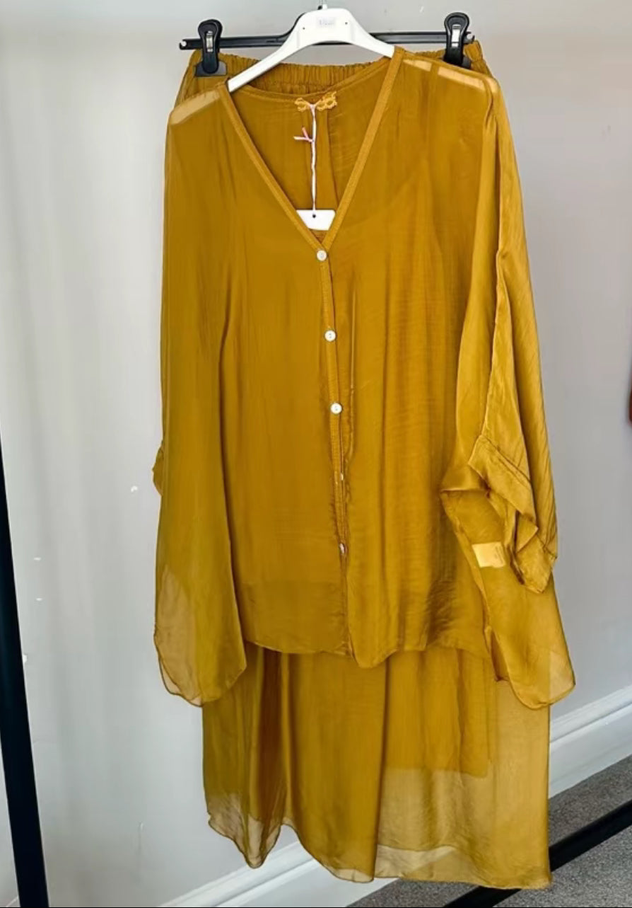 Plain Lightweight, Chiffon-Silk Feel, Summer Coords Button